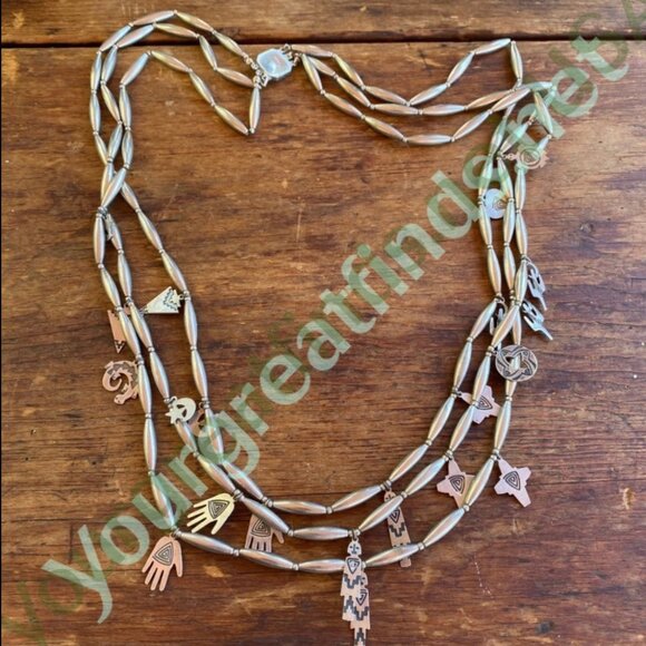 Sterling Silver Beaded Charm Necklace Southwestern - Picture 4 of 6